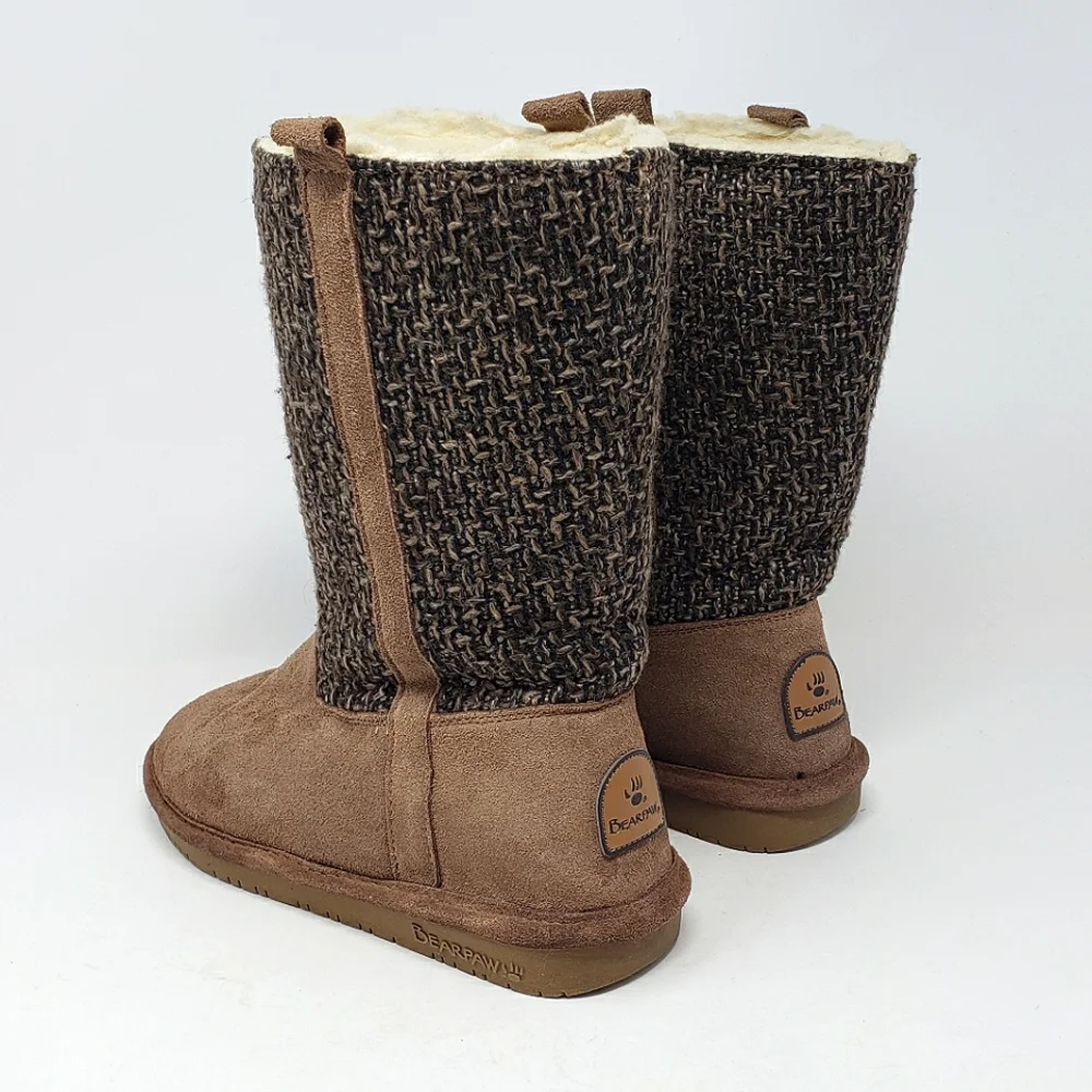Bearpaw‎ Brown Suede Winter Boots Wool Blend Lining Size 6 Tall Mid Calf Height